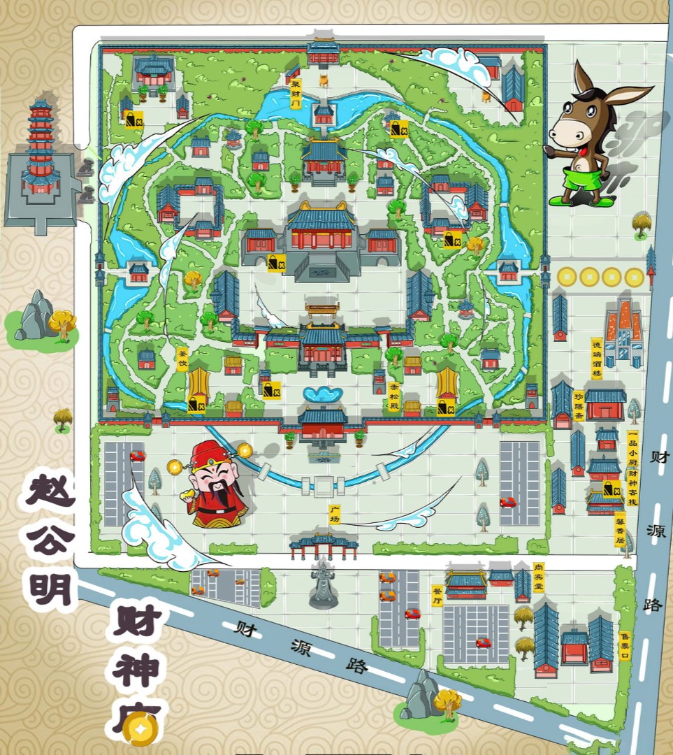 洪山寺庙类手绘地图